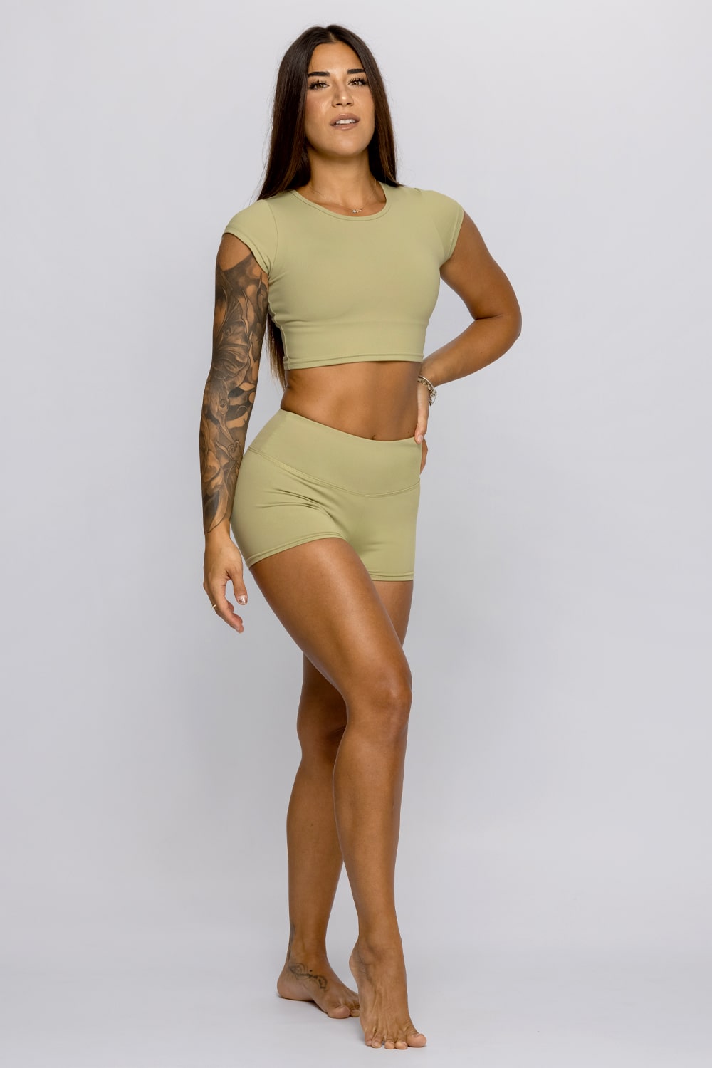 Nikari Crop Top-Shorts Set - Sage Green