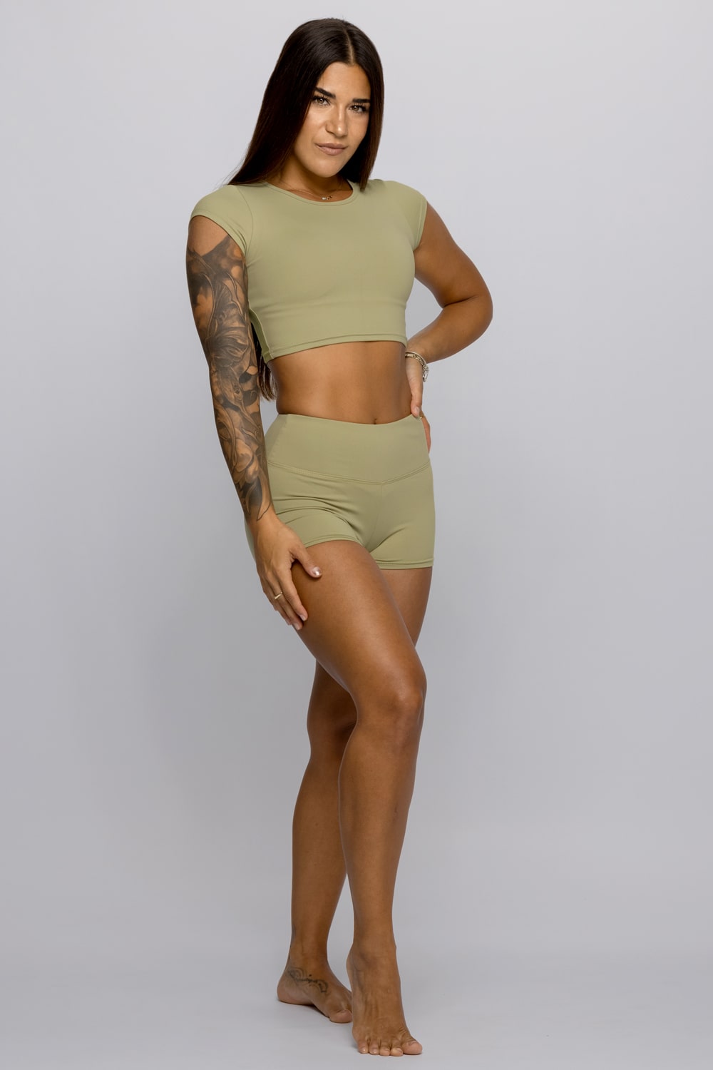 Nikari Crop Top-Shorts Set - Sage Green