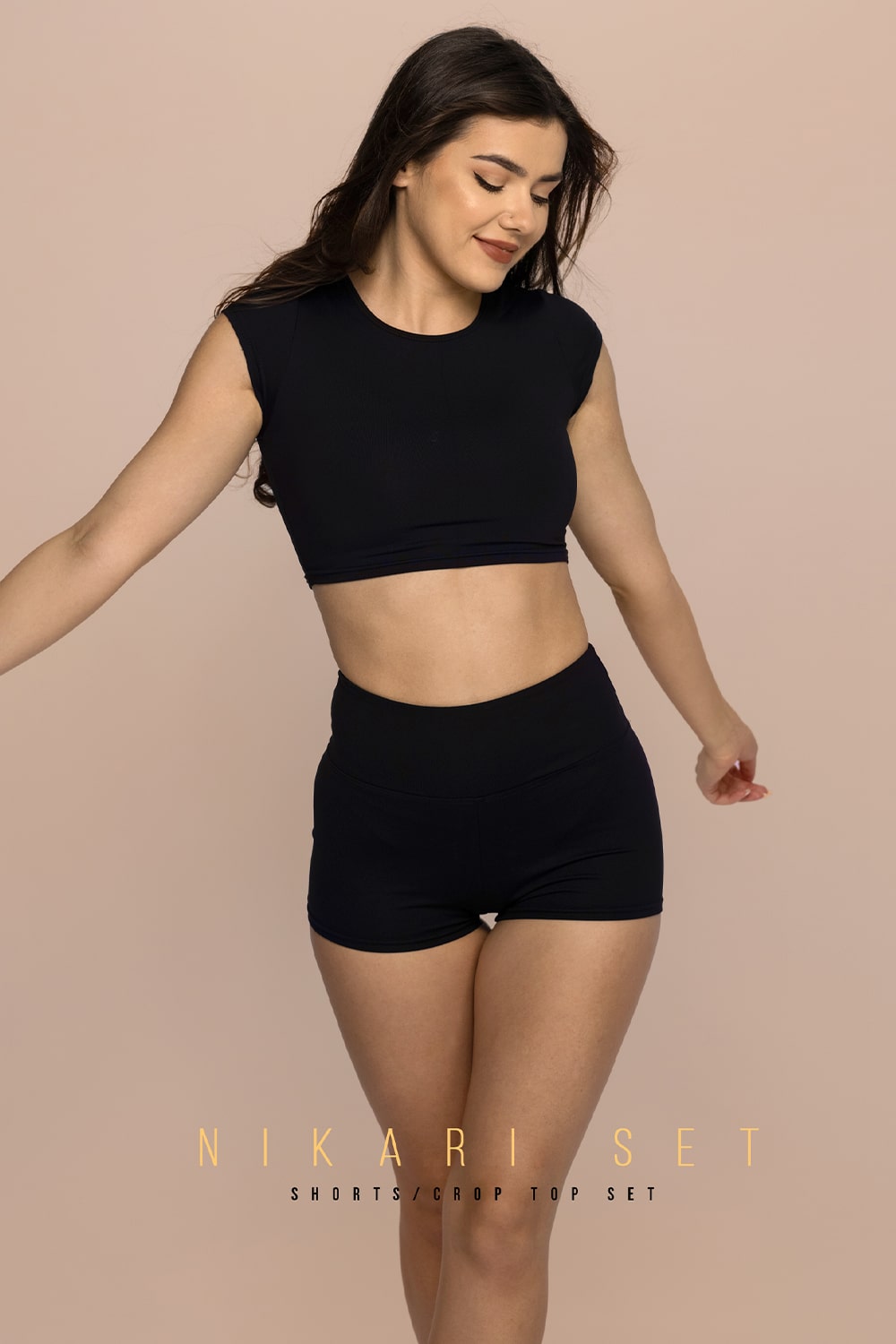 Nikari Crop Top-Shorts Set - Black